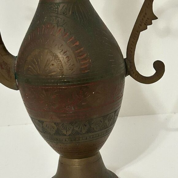 Vintage Brass Coffee Teapot Pitcher 9"x 15" Brown Ornate Etched Gooseneck - Picture 5 of 8